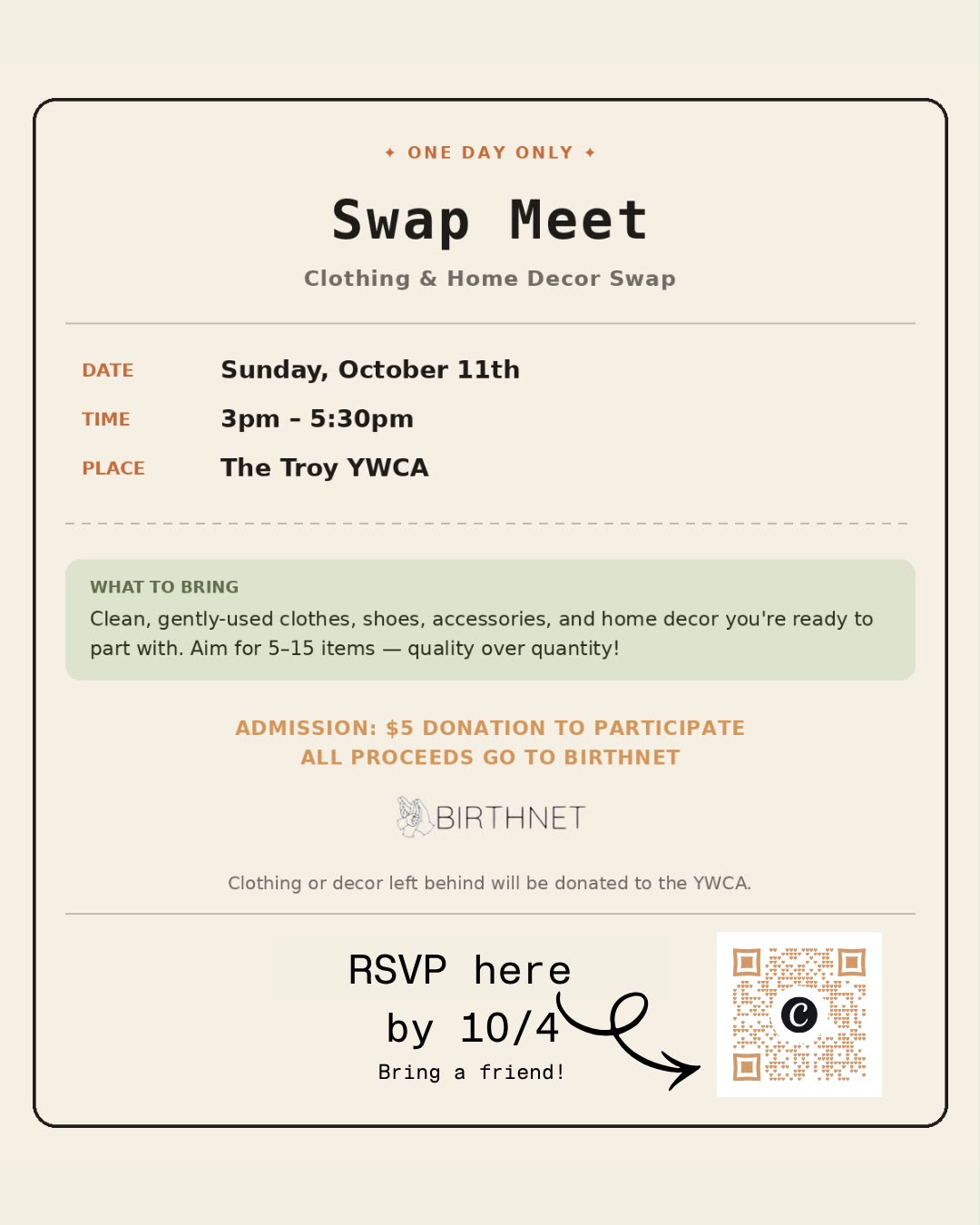 BirthNet & YWCA Swap Meet Flyer
